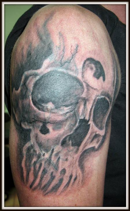 tattoos/ - Black and Grey Skull Tattoo - 68045